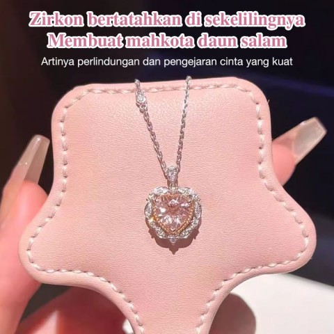 Set Kalung dan Cincin Hati Berlian Pink