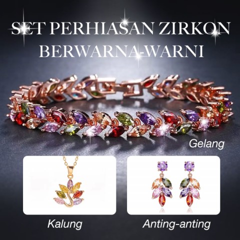 Set Perhiasan Zirkon Berwarna-warni