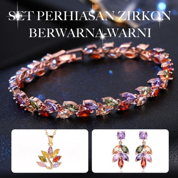 Set Perhiasan Zirkon Berwarna-warni..