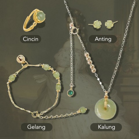 Hetian Set Gelang Dan Kalung Dan Anting Dan  Cincin-Beli 