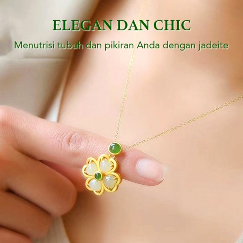 24K Vietnam Sand Gold Hetian Jade Kalung dan Gelang Semanggi Empat Daun