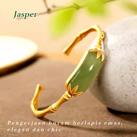 24K Vietnam Sand Gold Hetian Jade Kalung dan Gelang Semanggi Empat Daun