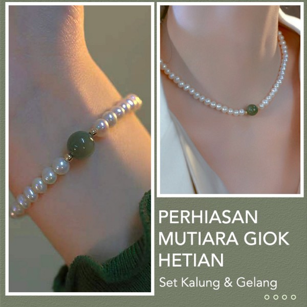 Set perhiasan mutiara giok Hetian -Kalung & Gelang