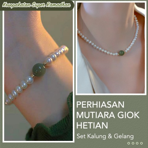 Set perhiasan mutiara giok Hetian -Kalung & Gelang