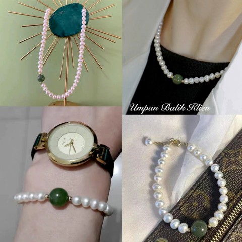 Set perhiasan mutiara giok Hetian -Kalung & Gelang