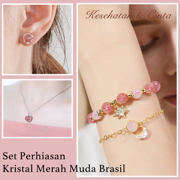 Set Perhiasan Kristal Merah Muda Brasil-..