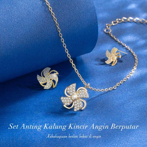 Set Anting Kalung Kincir Angin Berputar