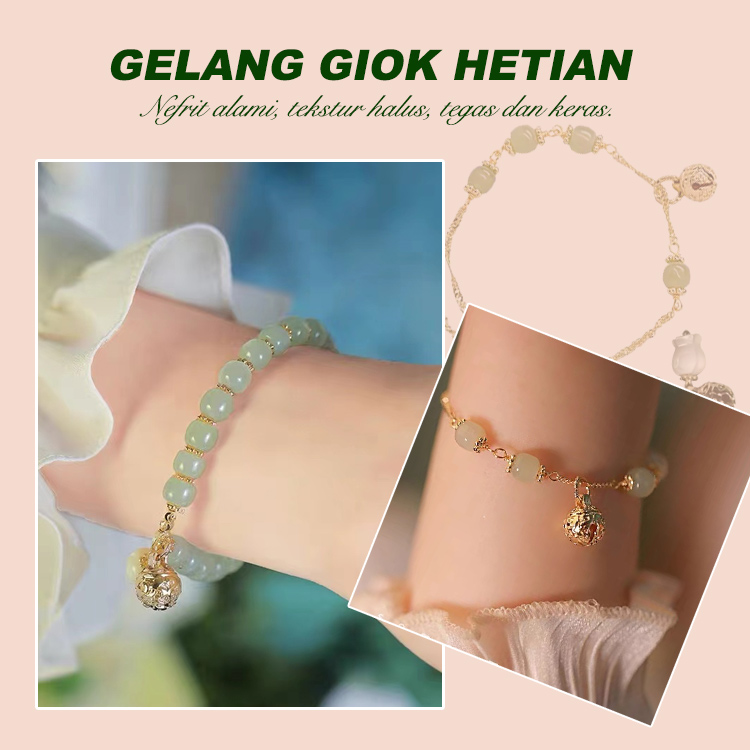 Diskon Warga Senior-2023 Emas 18K Giok Hetian Set Gelang Dan Kalung