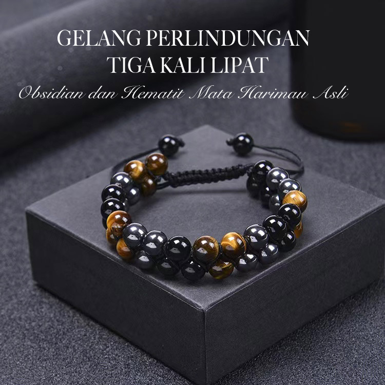 Promosi Tahun Baru - Perlindungan Tiga Kali Lipat Gelang Batu Akik Tiger Eye Alami-Beli 2 hemat Rp170000