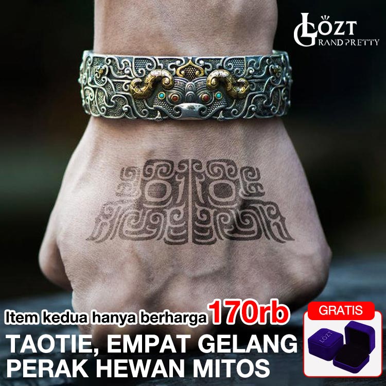 Promosi Ramadhan - Mempromosikan kekayaan dan Melindungi perdamaian - Taotie, empat gelang perak hewan mitos - Dapat disesuaikan, dengan kotak perhiasan