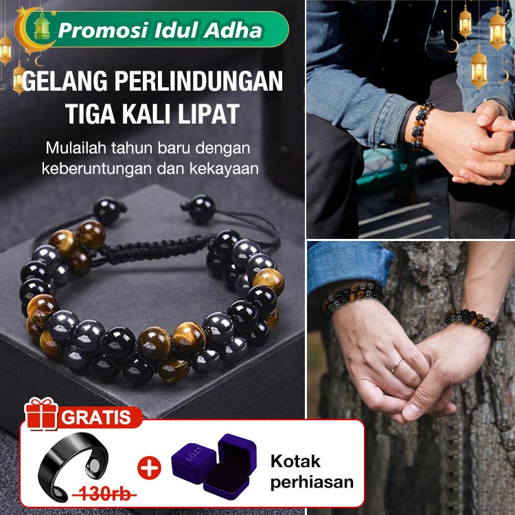 Promosi Idul Adha-Perlindungan Tiga Kali Lipat Gelang Batu Akik Tiger Eye Alami - 60 pelanggan pertama akan diberikan cincin terapi magnetik - Dapat disesuaikan, dengan kotak perhiasan, garansi 1 tahun 