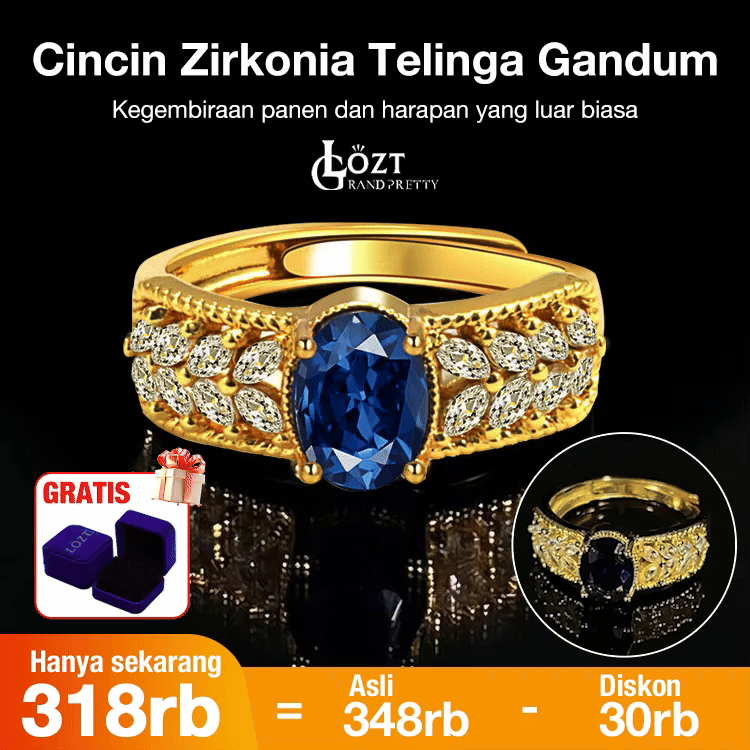 Penjualan Hari Kemerdekaan - Simbol Panen dan Harapan - Cincin Emas 18K Bentuk Bulir Gandum dengan Zirconia - Termasuk Kotak Hadiah Gratis