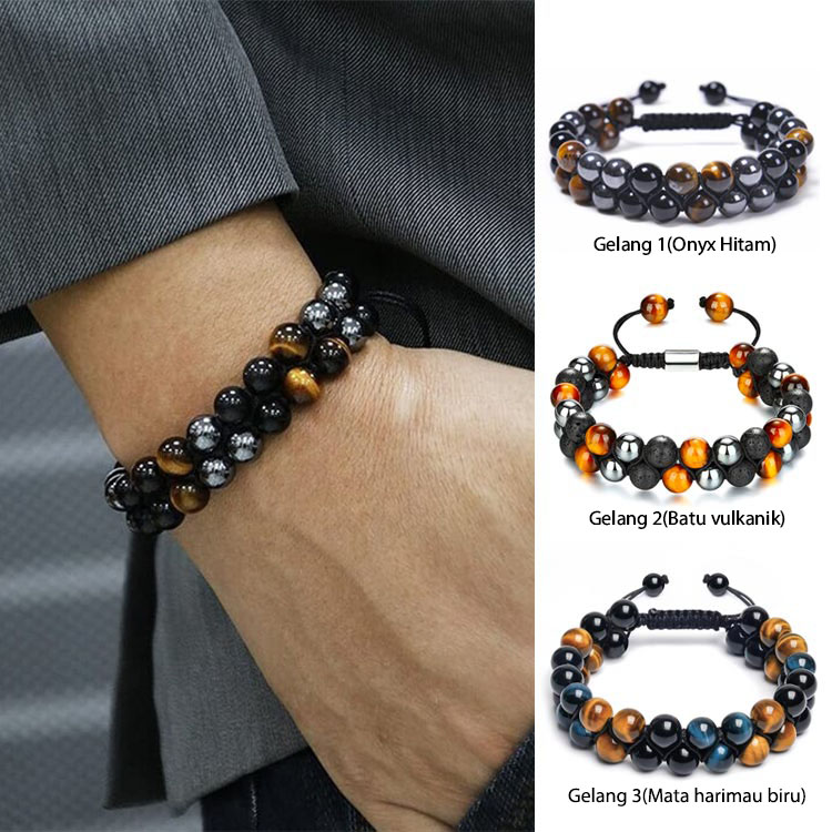 Perlindungan Tiga Kali Lipat Gelang Batu Akik Tiger Eye Alami -Yang kedua hanya 180rb - Dapat disesuaikan, dengan kotak perhiasan, garansi 1 tahun 