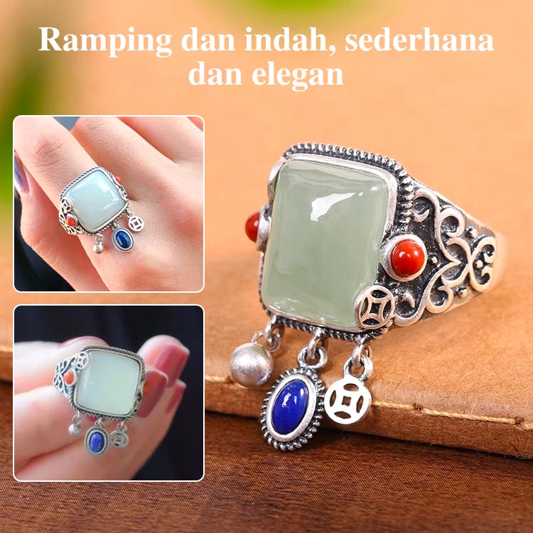 Cincin Giok Hetian Alami Bentuk Persegi