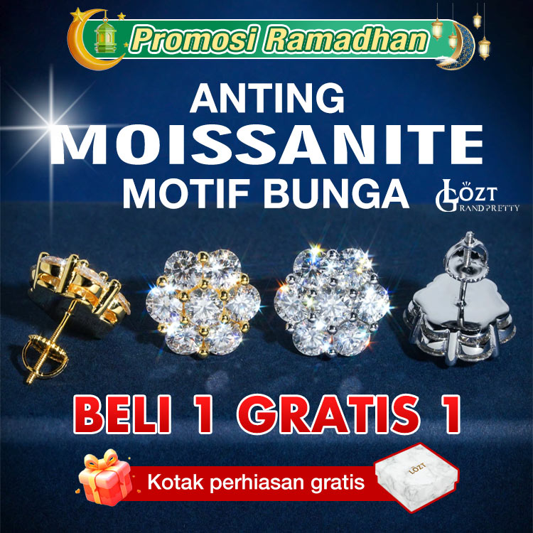 Promo Ramadan: Beli 1 Gratis 1 - Anting Moissanite Desain Bunga - Bersertifikat GRA - Dilengkapi dengan kotak perhiasan berdesain khusus.