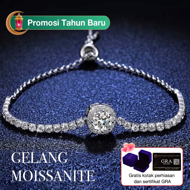 Promosi Tahun Baru - Gelang Moissanite Bersertifikat GRA - Kotak hadiah premium gratis. Panjang rantai dapat disesuaikan. Tersedia 2 warna