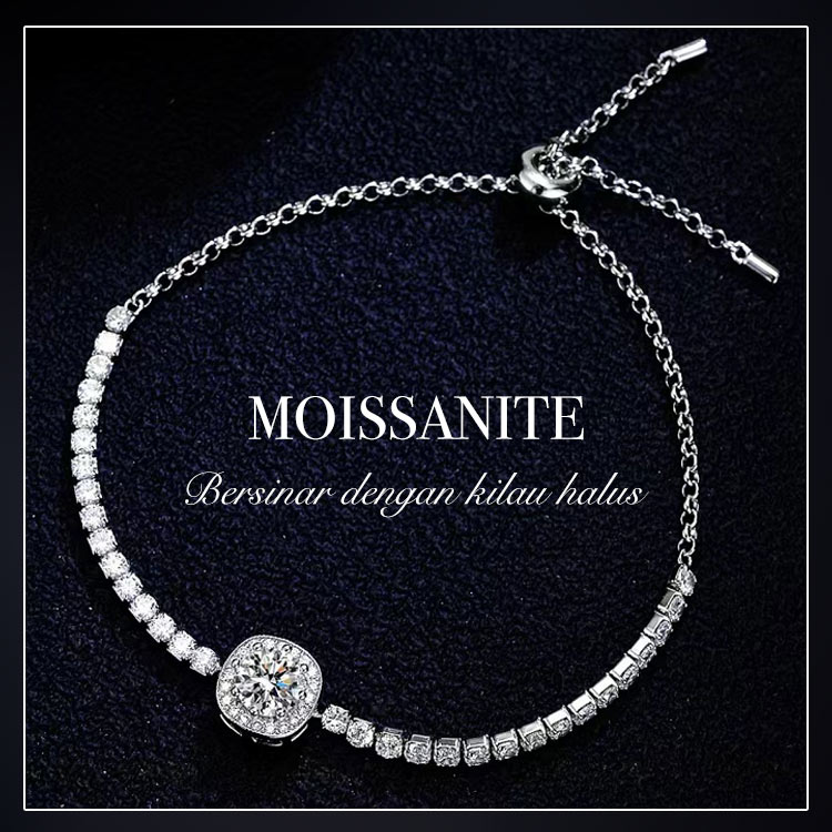 Promosi Tahun Baru - Gelang Moissanite Bersertifikat GRA - Kotak hadiah premium gratis. Panjang rantai dapat disesuaikan. Tersedia 2 warna