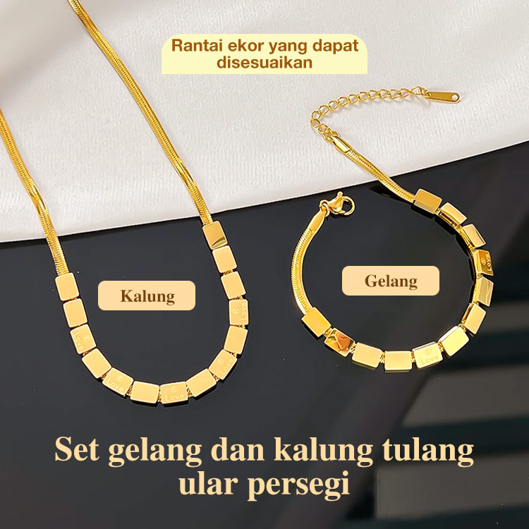 Set gelang dan kalung tulang ular persegi LOVE