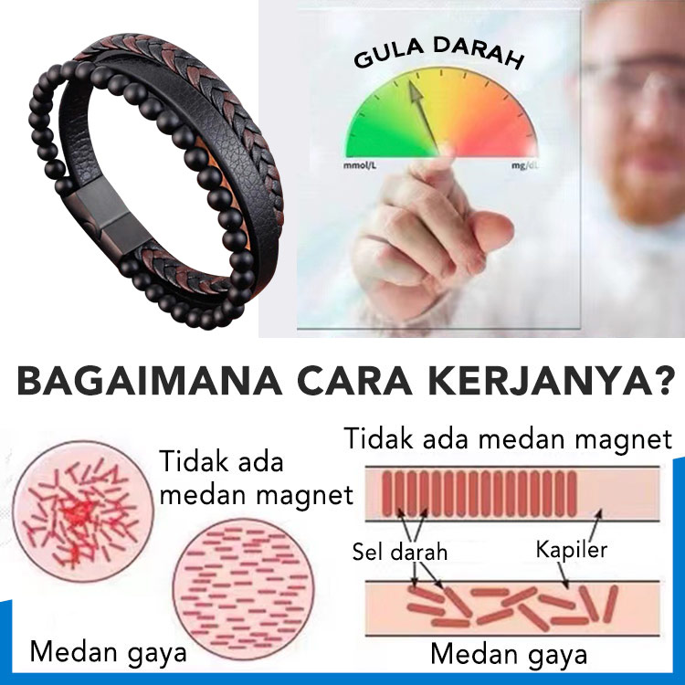 Gelang Penurun Gula Darah Terapi Magnet Unisex - Pengiriman dari Jakarta. Panjang Gelang 20.5cm