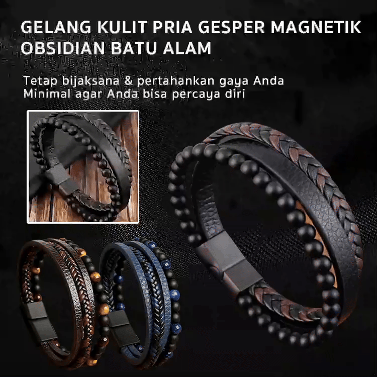 Promosi Idul Adha - cincin terapi magnetik gratis untuk waktu terbatas - Gelang Kulit Gesper Magnetik Obsidian Batu Alam-Dapatkan bantuan instan & tenangkan pikiran Anda. Batu penyembuh hematit menyerap energi negatif - Pengiriman dari Jakarta	
