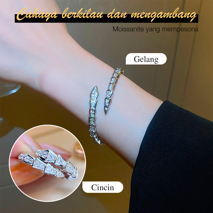 Tambahkan 30rb dapatkan Cincin Moissanite - Gelang dan Set Cincin Berbentuk Ular Moissanite - Dengan kotak hadiah premium gratis. Pengiriman dari Jakarta