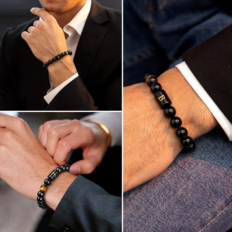 Hadiah Hari Ayah terbaik - Gelang Huruf Onyx Hitam 26 yang Dapat Disesuaikan - Karier yang sukses dan kesehatan yang baik - Kotak hadiah gratis
