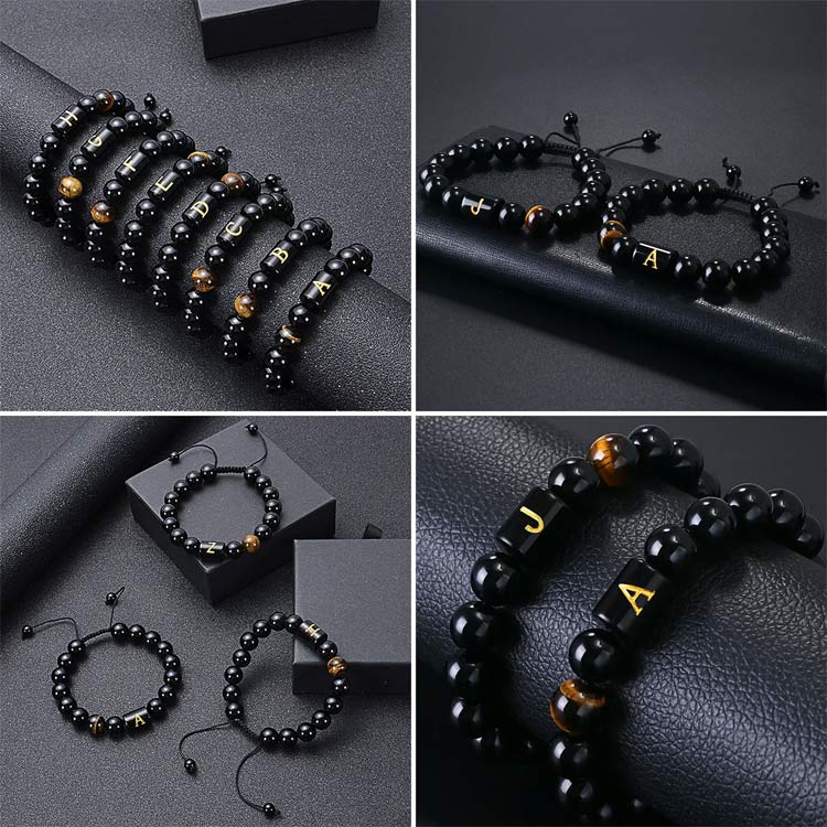 Hadiah Hari Ayah terbaik - Gelang Huruf Onyx Hitam 26 yang Dapat Disesuaikan - Karier yang sukses dan kesehatan yang baik - Kotak hadiah gratis