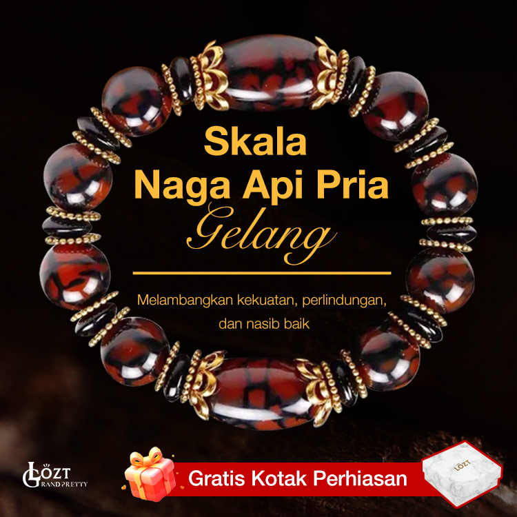 Spesial Tahun Baru - Gelang Skala Naga Api Pria - Batu Akik Alami Murni - simbol kekuatan, perlindungan, dan keberuntungan