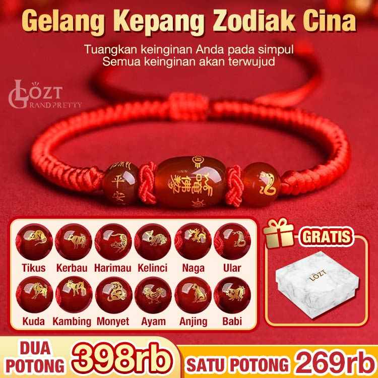 Potongan kedua hanya 130rb - Kenakan gelang kepang tali merah dengan dua belas lambang zodiak - bawalah tahun keberuntungan dan kesehatan.	