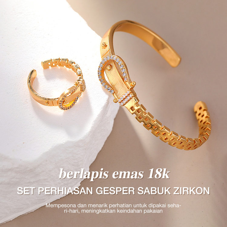 Set perhiasan gesper sabuk berlian berlapis emas 18k-Garansi satu tahun, tidak ada janji yang pudar-Berikan hadiah terbaik untuk diri Anda sendiri