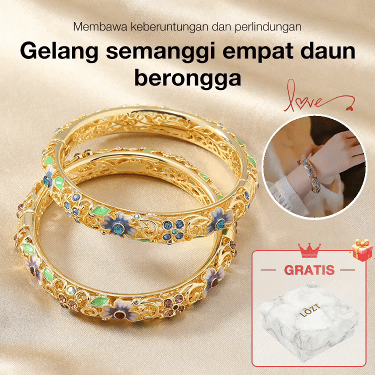8.8 Super Promotion - Gelang Semanggi Empat Daun Emas 18K - Membawa keberuntungan. Kotak perhiasan gratis
