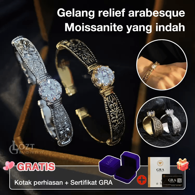 Promosi Ramadhan - Gelang relief arabesque Moissanite yang indah - Bersertifikat Gra, Kotak perhiasan gratis