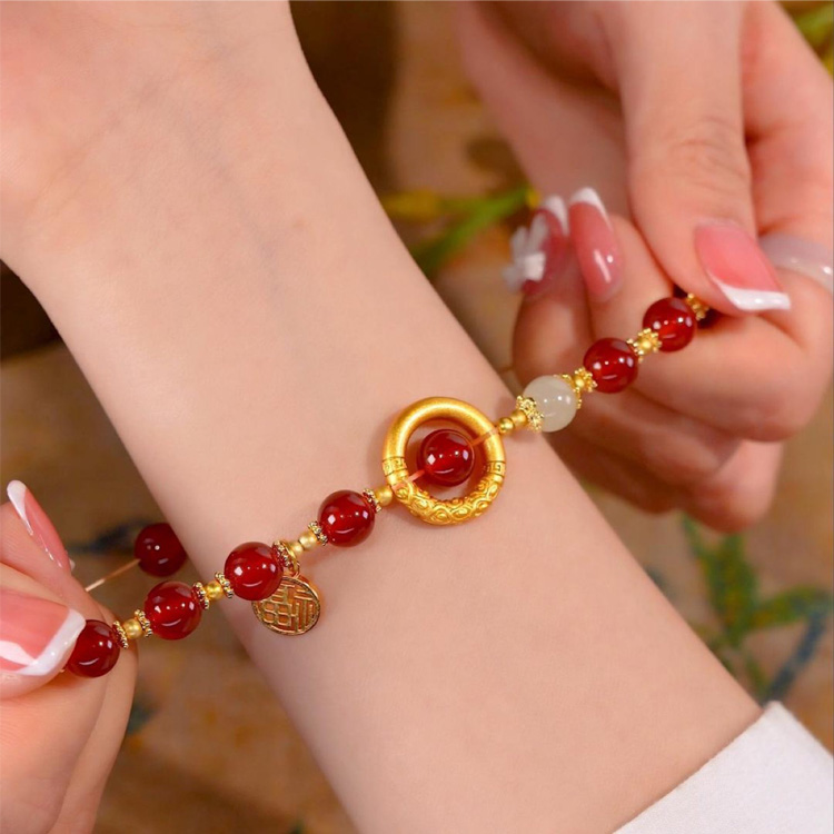 Gelang Gesper Perdamaian Batu Akik Merah - Simbol kebahagiaan, kedamaian dan kekayaan - Kotak perhiasan gratis