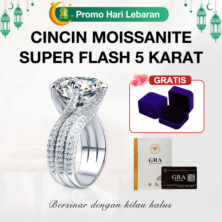 Promosi Ramadhan - Cincin Moissanite Super Flash 5 Karat - Gratis kotak kado. Bersertifikat GRA. Ukuran yang dapat disesuaikan