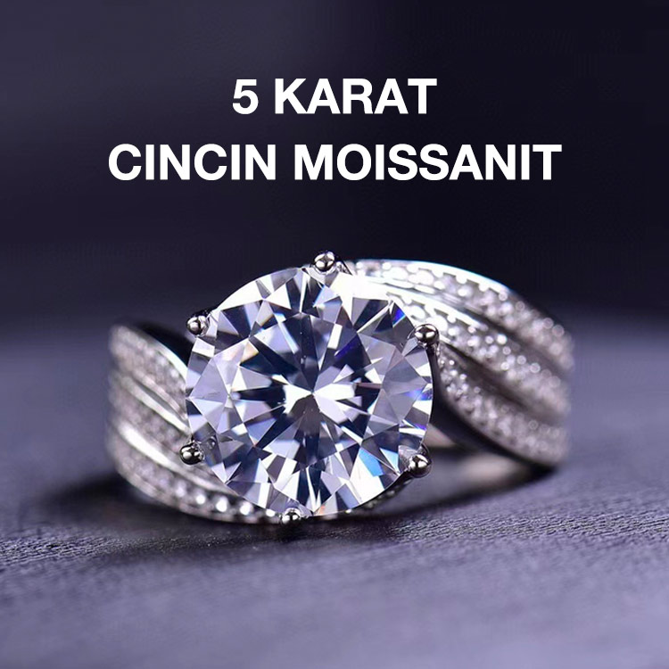 Cincin Moissanite Super Flash 5 Karat - Gratis kotak kado. Bersertifikat GRA. Ukuran yang dapat disesuaikan. Pengiriman dari Jakarta