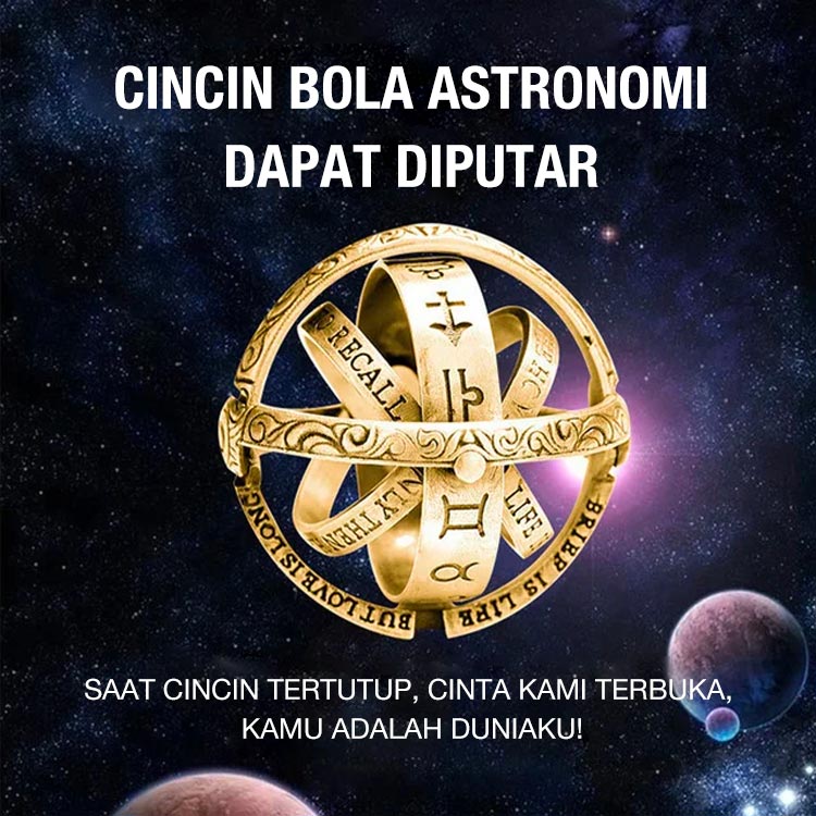 Promo Tahun Baru - Cincin Perak Sterling Bola Astronomi - Gratis kotak perhiasan dan rantai