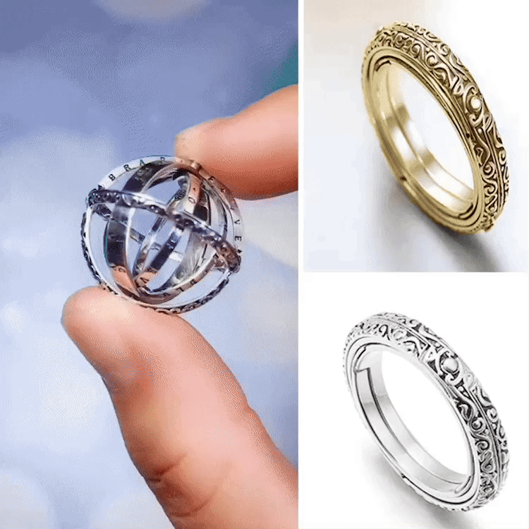 Promo Tahun Baru - Cincin Perak Sterling Bola Astronomi - Gratis kotak perhiasan dan rantai