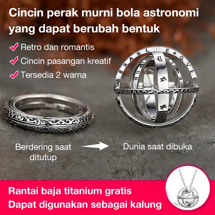 Promo Tahun Baru - Cincin Perak Sterling Bola Astronomi - Gratis kotak perhiasan dan rantai