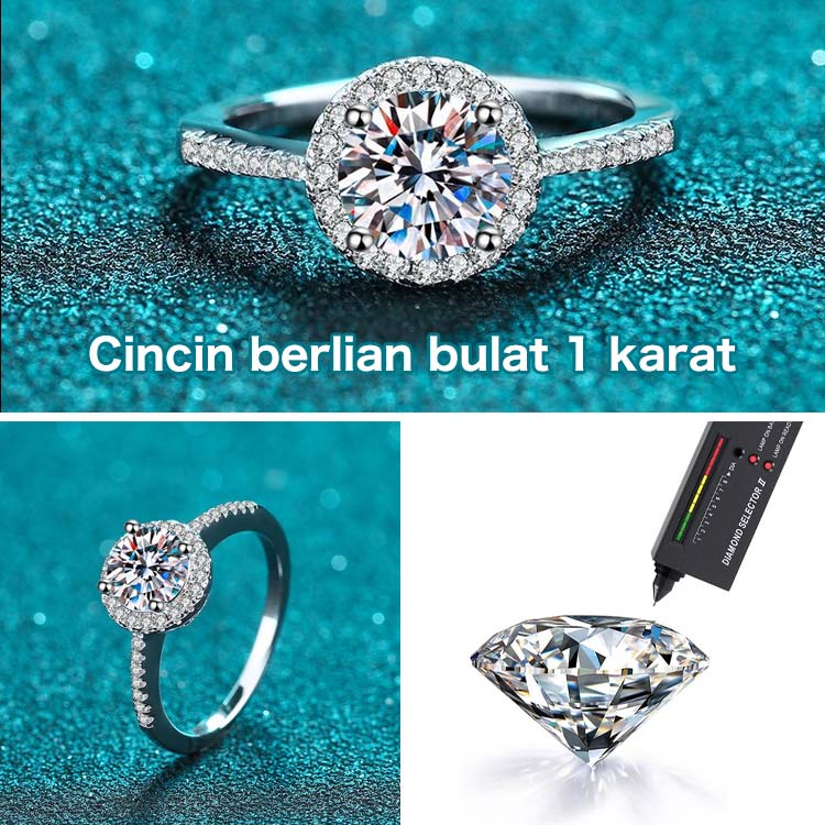 Yang kedua hanya 140rb - Cincin Moissanite Klasik 1 Karat - Dengan sertifikat GRA. Kotak hadiah gratis. Ukuran yang dapat disesuaikan	