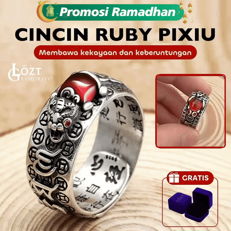 Promo Ramadan kedua hanya berharga 70rb - Cincin Ruby Pixiu - Membawa Kekayaan dan Keberuntungan - Unisex, Ukuran Dapat Disesuaikan, Kotak Hadiah Gratis