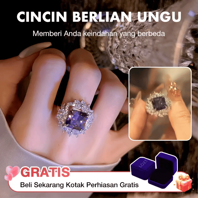 Cincin Berlian Ungu Keberuntungan Anda - Kotak Perhiasan Gratis