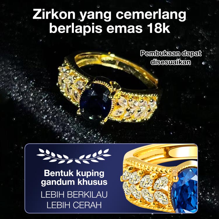 Penjualan Hari Kemerdekaan - Simbol Panen dan Harapan - Cincin Emas 18K Bentuk Bulir Gandum dengan Zirconia - Termasuk Kotak Hadiah Gratis