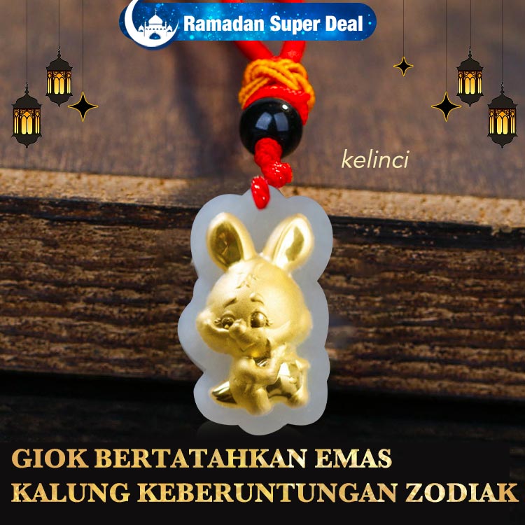Harus dimiliki untuk doa Ramadhan-Kalung Keberuntungan Zodiak Giok Bertatahkan Emas-Hanya milik santo pelindung Anda