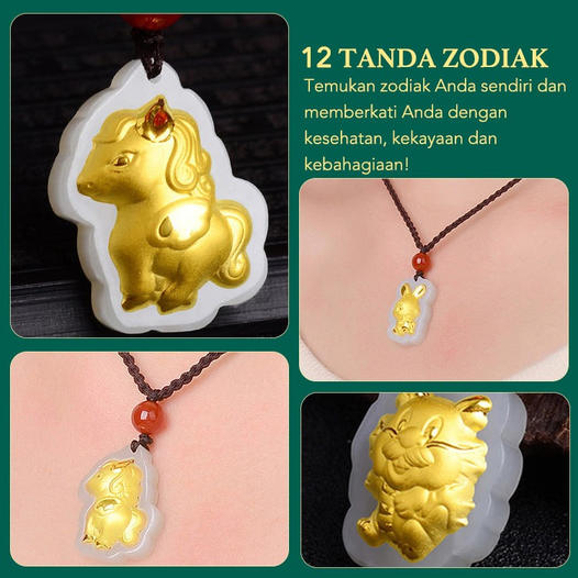 Harus dimiliki untuk doa Ramadhan-Kalung Keberuntungan Zodiak Giok Bertatahkan Emas-Hanya milik santo pelindung Anda