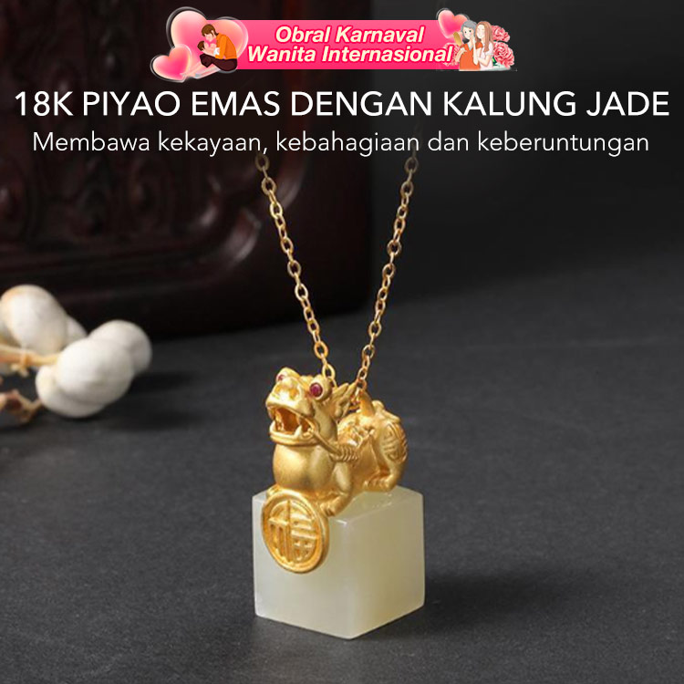 Kalung Emas Pixiu 18K dan Giok Putih