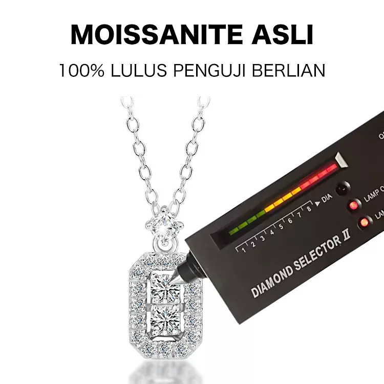 Kalung Sugar Cube Moissanite - Sertifikat GRA. Kotak perhiasan gratis