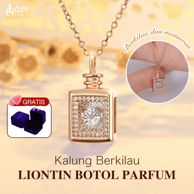 Kalung Liontin Botol Parfum Berkilau - Bergoyang dan Lompat dengan Kilau Abadi. Never Fades - Kotak perhiasan gratis