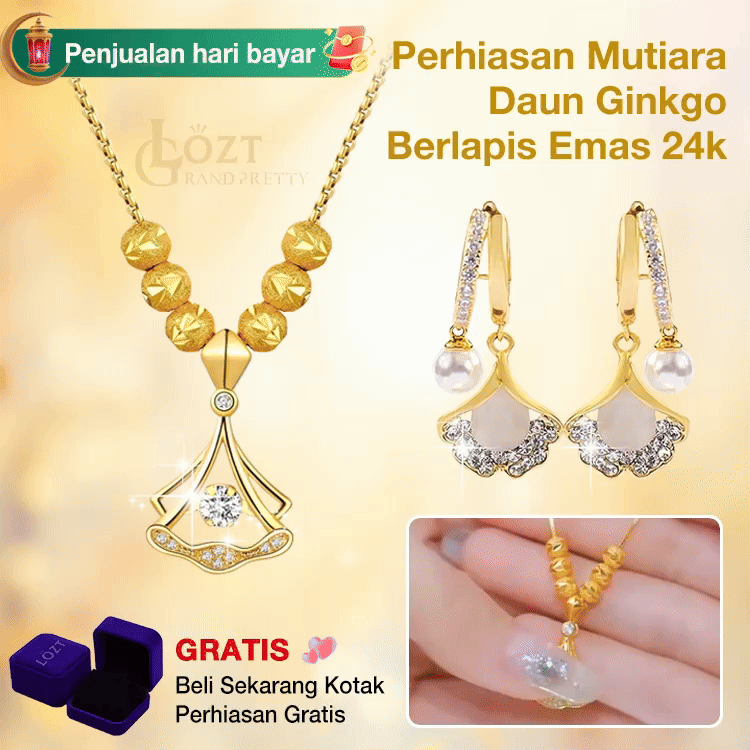 Penjualan Hari Bayar-Perhiasan Mutiara Daun Ginkgo Berlapis Emas 24k-Beli sekarang Kotak Perhiasan gratis