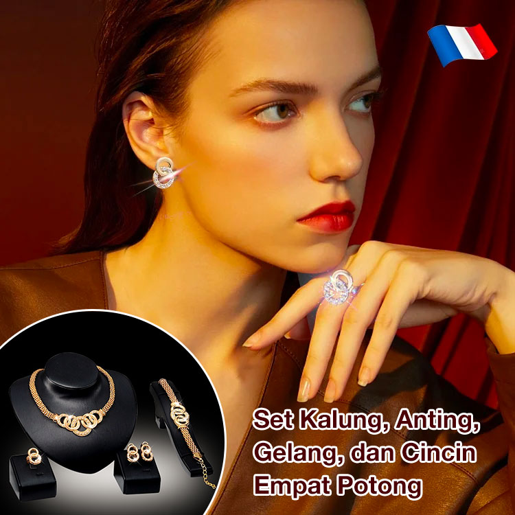 Kalung, anting, gelang, dan cincin set isi empat