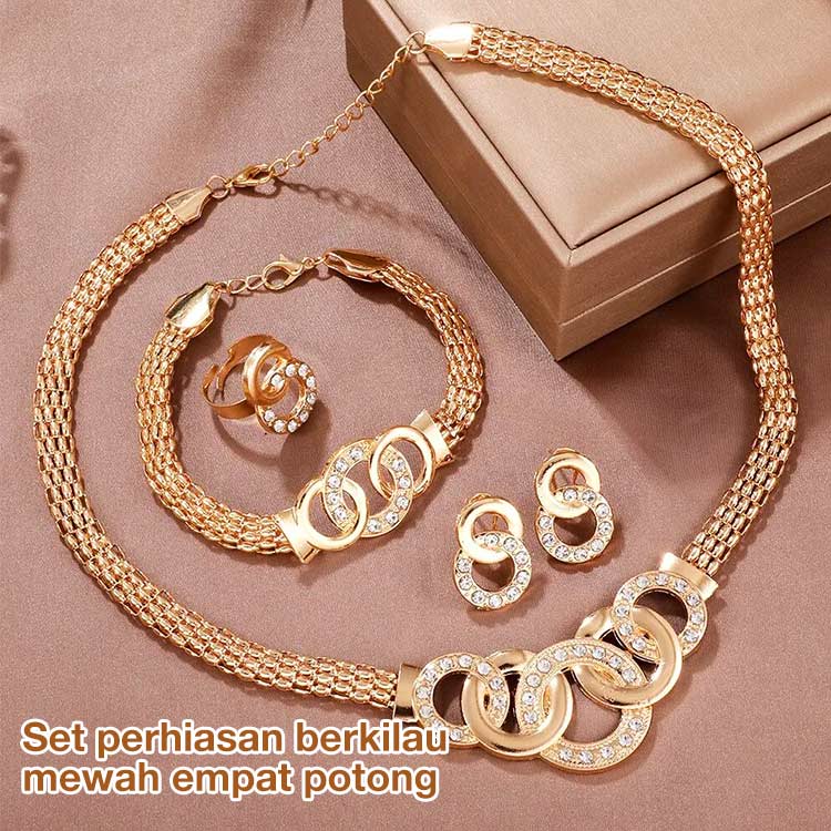 Kalung, anting, gelang, dan cincin set isi empat